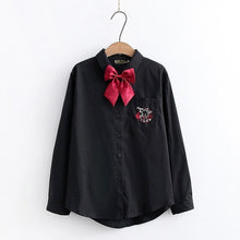 Load image into Gallery viewer, Fashion 2022 Sweet Preppy Style Bow Shirts Women Simple Single Breasted Fresh Tops Long Sleeve Cute Kawaii Blouses Spring