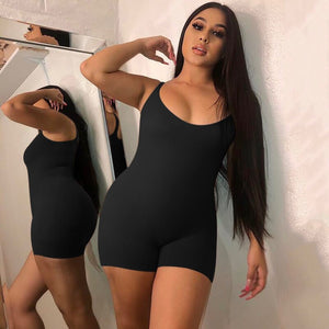 Fashion Black Sexy Backless Bodysuit Women Elegant Sexy Body Spaghetti Strap Bodycon Jumpsuit Romper 2021 Summer Short
