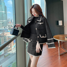 Load image into Gallery viewer, Fashion Black Tweed Two-piece Set Women&#39;s Fall/Winter Suit Long Sleeve Jacket Half-length Skirt Temperament Sweet Two-piece Set