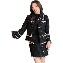 Load image into Gallery viewer, Fashion Black Tweed Two-piece Set Women&#39;s Fall/Winter Suit Long Sleeve Jacket Half-length Skirt Temperament Sweet Two-piece Set