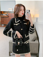 Load image into Gallery viewer, Fashion Black Tweed Two-piece Set Women&#39;s Fall/Winter Suit Long Sleeve Jacket Half-length Skirt Temperament Sweet Two-piece Set