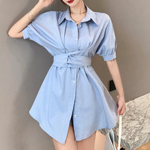 Load image into Gallery viewer, Fashion Casual Female Mid-length Design Waist Shirt + Net Red Fried Street Shorts Sets Two-piece Suits Women Vetement Femme 2021