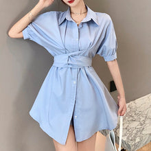 Load image into Gallery viewer, Fashion Casual Female Mid-length Design Waist Shirt + Net Red Fried Street Shorts Sets Two-piece Suits Women Vetement Femme 2021