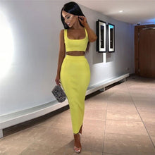 Load image into Gallery viewer, Fashion Crop Top Slim Print Elastic Waist Women Skirt Set Long Length Skirt U Neck Tank 2021 New Ladies Two Piece Set
