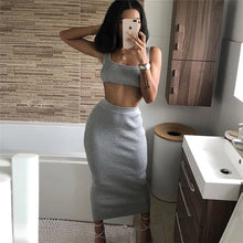 Load image into Gallery viewer, Fashion Crop Top Slim Print Elastic Waist Women Skirt Set Long Length Skirt U Neck Tank 2021 New Ladies Two Piece Set