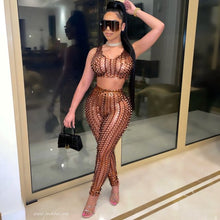 Load image into Gallery viewer, Fashion Fish Scale Hollow Out Women Sexy Two Piece Set Sleeveless Crop Top Vest Pencil Pants Female Night Club Party Suit
