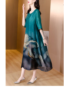 Fashion Floral Silk Dress Women Summer 2022 Plus Size Loose Tight Over Knee Long Dress Casual Elegant Party Dress Vestidos