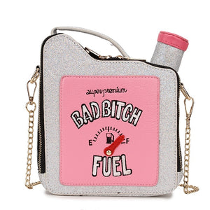 Fashion Fun Embroidery Letters Gasoline Bottle Crossbody Bag for Women Purses and Handbags Shoulder Chain Bag Girl's Purses