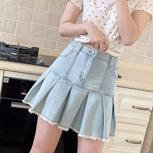 Fashion High Waist Jean Skirts Woman 2022 All Match Denim Short Skirts Spring Sweet Cute Girls Jupe Blue Vintage Mujer Faldas