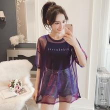 Load image into Gallery viewer, Fashion Hollow Out T Shirt Women Sexy Transparent Summer Tops Ladies Short Sleeve Loose Two set T-Shirts Women Tee Shirt