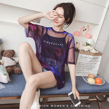 Load image into Gallery viewer, Fashion Hollow Out T Shirt Women Sexy Transparent Summer Tops Ladies Short Sleeve Loose Two set T-Shirts Women Tee Shirt
