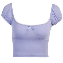 Load image into Gallery viewer, Fashion Lace Solid Bow Cotton Tank Top For Women 2021 Rib Short Sleeve Square Colloar Slim Summer Sexy Crop Top