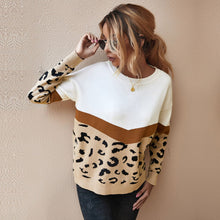 Load image into Gallery viewer, Fashion Leopard Patchwork Autumn Winter 2021 Ladies Knitted Sweater Women O-neck Full Sleeve Jumper Pullovers Top Khaki Brown