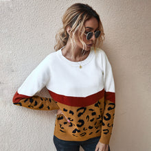 Load image into Gallery viewer, Fashion Leopard Patchwork Autumn Winter 2021 Ladies Knitted Sweater Women O-neck Full Sleeve Jumper Pullovers Top Khaki Brown
