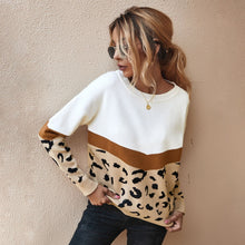 Load image into Gallery viewer, Fashion Leopard Patchwork Autumn Winter 2021 Ladies Knitted Sweater Women O-neck Full Sleeve Jumper Pullovers Top Khaki Brown
