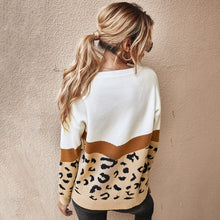Load image into Gallery viewer, Fashion Leopard Patchwork Autumn Winter 2021 Ladies Knitted Sweater Women O-neck Full Sleeve Jumper Pullovers Top Khaki Brown