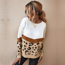 Load image into Gallery viewer, Fashion Leopard Patchwork Autumn Winter 2021 Ladies Knitted Sweater Women O-neck Full Sleeve Jumper Pullovers Top Khaki Brown