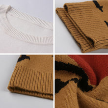 Load image into Gallery viewer, Fashion Leopard Patchwork Autumn Winter 2021 Ladies Knitted Sweater Women O-neck Full Sleeve Jumper Pullovers Top Khaki Brown