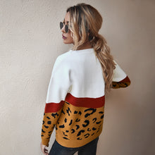 Load image into Gallery viewer, Fashion Leopard Patchwork Autumn Winter 2021 Ladies Knitted Sweater Women O-neck Full Sleeve Jumper Pullovers Top Khaki Brown