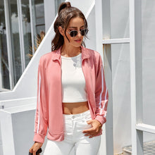 Load image into Gallery viewer, Fashion Loose Striped Zipper Coat With Lapel Autumn and Winter Casual Female Pink Outwear Sports Long-sleeved Coat