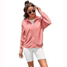 Load image into Gallery viewer, Fashion Loose Striped Zipper Coat With Lapel Autumn and Winter Casual Female Pink Outwear Sports Long-sleeved Coat