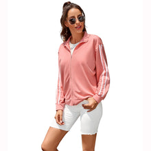 Load image into Gallery viewer, Fashion Loose Striped Zipper Coat With Lapel Autumn and Winter Casual Female Pink Outwear Sports Long-sleeved Coat