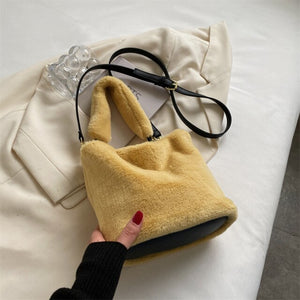 Fashion Luxury Faux Fur Bucket Women&#39;s Handbags Designer Lady Hand Bags Fluffy Soft Plush Warm Winter Clutch Shoulder Bags