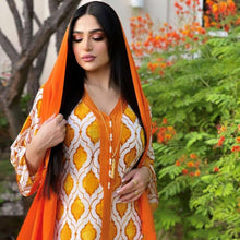 Load image into Gallery viewer, Fashion Muslim Jalabiya Orange Dubai Hijab Dress For Women Eid 2021 Moroccan Turkey Arabic Oman Islamic Clothing