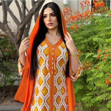 Load image into Gallery viewer, Fashion Muslim Jalabiya Orange Dubai Hijab Dress For Women Eid 2021 Moroccan Turkey Arabic Oman Islamic Clothing