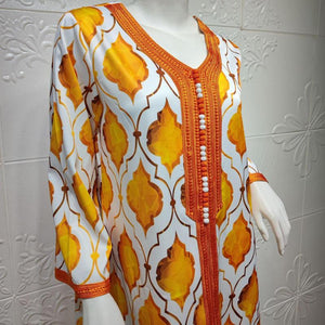 Fashion Muslim Jalabiya Orange Dubai Hijab Dress For Women Eid 2021 Moroccan Turkey Arabic Oman Islamic Clothing