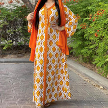 Load image into Gallery viewer, Fashion Muslim Jalabiya Orange Dubai Hijab Dress For Women Eid 2021 Moroccan Turkey Arabic Oman Islamic Clothing