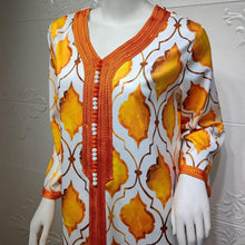 Load image into Gallery viewer, Fashion Muslim Jalabiya Orange Dubai Hijab Dress For Women Eid 2021 Moroccan Turkey Arabic Oman Islamic Clothing