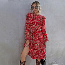 Load image into Gallery viewer, Fashion New Ruffles Heart Dot Print Dress Women Elegant Full Sleeve High Waist Ladies 2021 Spring Summer Long Dress Red
