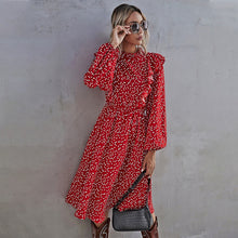 Load image into Gallery viewer, Fashion New Ruffles Heart Dot Print Dress Women Elegant Full Sleeve High Waist Ladies 2021 Spring Summer Long Dress Red