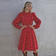 Load image into Gallery viewer, Fashion New Ruffles Heart Dot Print Dress Women Elegant Full Sleeve High Waist Ladies 2021 Spring Summer Long Dress Red