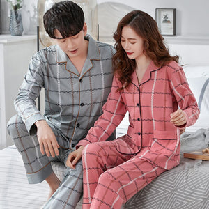 Fashion New Soft Man and Woman Plaid Printing Long Sleeve Long Pants Sleepwear Fashion Style Casual Style Pajamas Set Pj Set