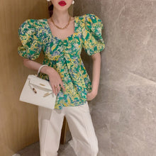 Load image into Gallery viewer, Fashion New Square Collar Short Sleeve Summer Women Tops Floral Print Blouse Mujer YOU452
