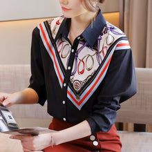 Load image into Gallery viewer, Fashion Print Women Chiffon Shirt New 2021 Spring Autumn Turn-Down Collar Blouses Plus Size Loose Tops Clothing