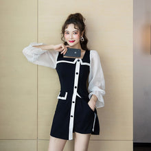 Load image into Gallery viewer, Fashion Slim Korean Fall Shorts Sets Female Black Stitching Design Square Neck Blouse+Black Shorts Two Piece Set Women Casual