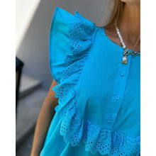 Load image into Gallery viewer, Fashion Solid Casual Flying Sleeve Dresses Women Elegant O Neck Patchwork Dress Women Buttons Loose Mini Dresses Ladies