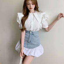 Load image into Gallery viewer, Fashion Streetwear 2 Piece Suits Women Puff Sleeve Shirt Blouse Crop Tops + Mini Skirts Sets Ensemble Female Sweet Two Piece Set