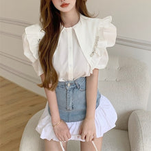 Load image into Gallery viewer, Fashion Streetwear 2 Piece Suits Women Puff Sleeve Shirt Blouse Crop Tops + Mini Skirts Sets Ensemble Female Sweet Two Piece Set