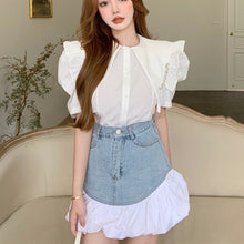 Load image into Gallery viewer, Fashion Streetwear 2 Piece Suits Women Puff Sleeve Shirt Blouse Crop Tops + Mini Skirts Sets Ensemble Female Sweet Two Piece Set