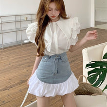 Load image into Gallery viewer, Fashion Streetwear 2 Piece Suits Women Puff Sleeve Shirt Blouse Crop Tops + Mini Skirts Sets Ensemble Female Sweet Two Piece Set