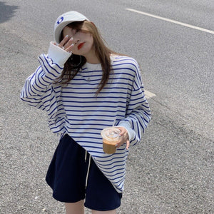 Fashion Striped Tshirt Women Simple O-neck Long Sleeve Tops Femme Casual Loose All Match Vinatge Tees Spring T Shirt 2022