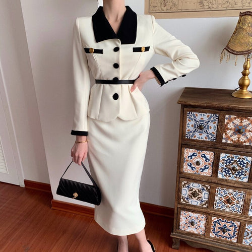 Fashion Suit Women's Winter New Temperament Color Matching Blouse + High Waist Half-Length Skirt Two-Piece Sets