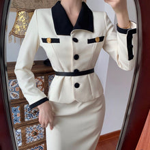 Load image into Gallery viewer, Fashion Suit Women&#39;s Winter New Temperament Color Matching Blouse + High Waist Half-Length Skirt Two-Piece Sets