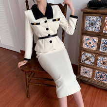 Load image into Gallery viewer, Fashion Suit Women&#39;s Winter New Temperament Color Matching Blouse + High Waist Half-Length Skirt Two-Piece Sets