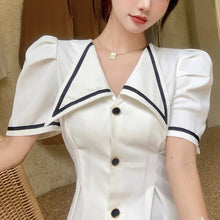 Load image into Gallery viewer, Fashion Summer Vintage Puff Sleeve Midi Party Dress Ladies Elegant Robe Casual Single-Breasted Button Folds Beach Vestidos Mujer