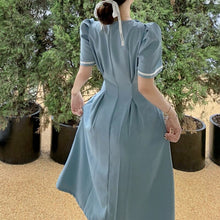 Load image into Gallery viewer, Fashion Summer Vintage Puff Sleeve Midi Party Dress Ladies Elegant Robe Casual Single-Breasted Button Folds Beach Vestidos Mujer